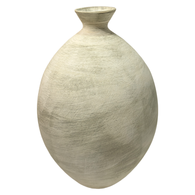 Beige rustic wabi-sabi style artist handmade carved scupltural ceramic vase 27x18cm