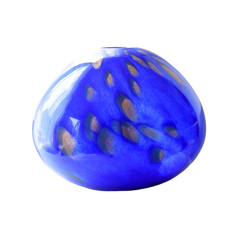 Blue purple handmade hand blown mix Gold-sprinkled oval vase 18x20cm