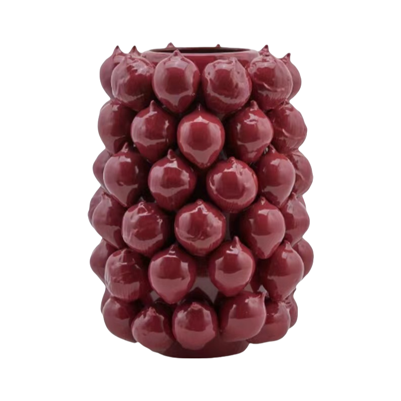 Purple red handmade pomegranate 3D hand-squeezed high temperature ceramic vase 43x29cm