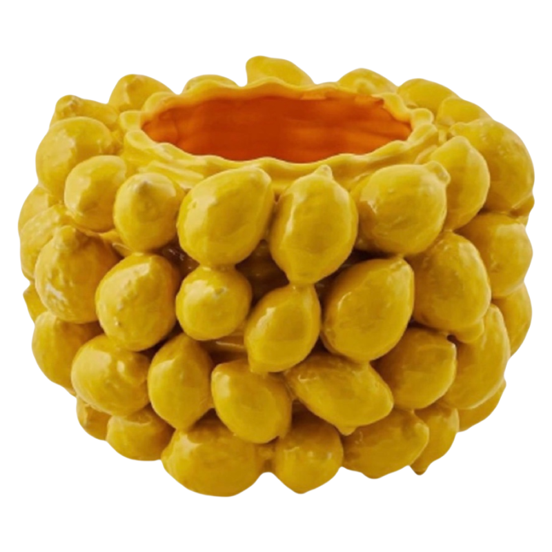 Yellow handmade lemon fruit 3D hand-squeezed high temperature ceramic vase 32x22cm