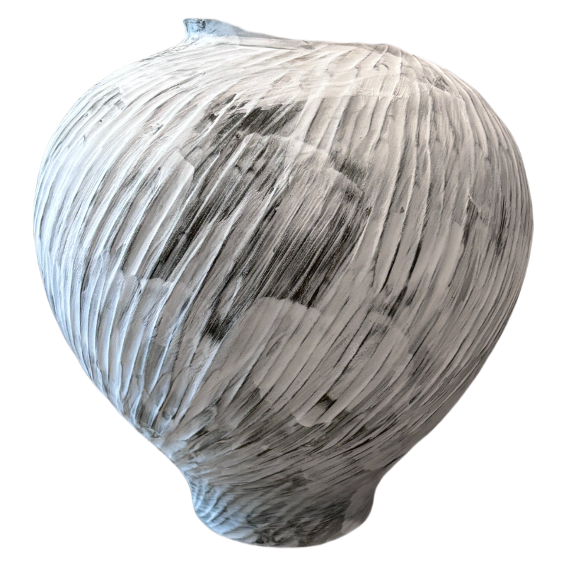 White grey coarse pottery art rustic wabi-sabi style zen art artist handmade carved scupltural ceramic vase 30x20cm