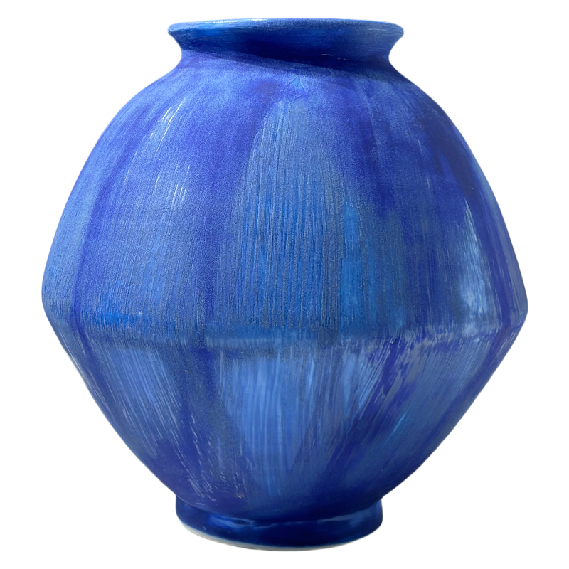 Blue rustic wabi-sabi style artist handmade scupltural ceramic vase 29x20cm