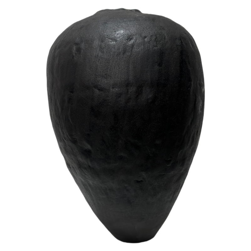 Black rustic wabi-sabi style artist handmade carved scupltural ceramic vase 30x15cm