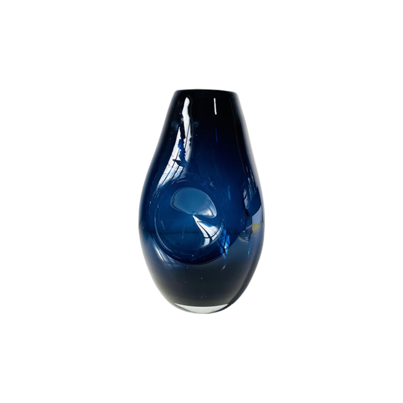 Blue Concave creative art oval handmade hand blown glass vase 33x19cm