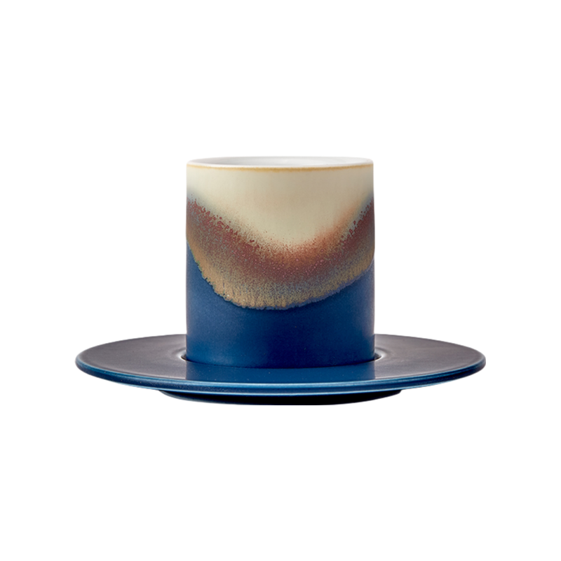 Blue handmade ceramic klin transformed espresso coffee cup set gift box 60ml 5.2x5.4cm