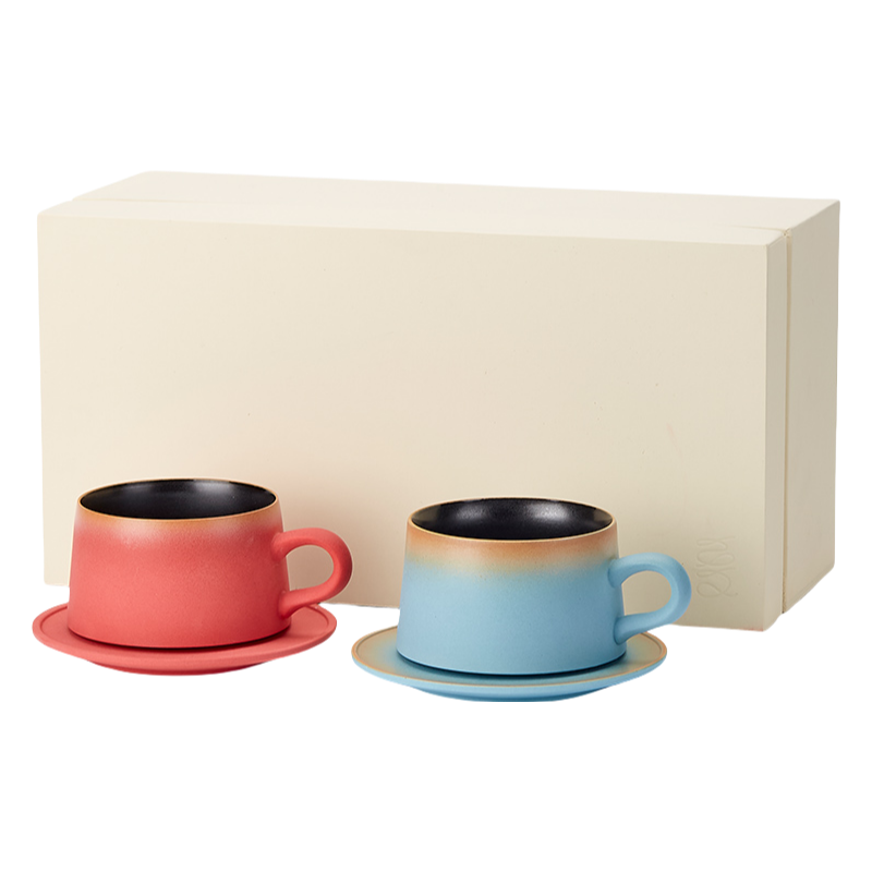Pink and Blue handmade ceramic klin transformed coffee cup set gift box 220ml 6.9x8.5cm