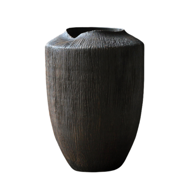Brown hand-engraved wabi-sabi style abstract artist handmade ceramic vase 32x22cm