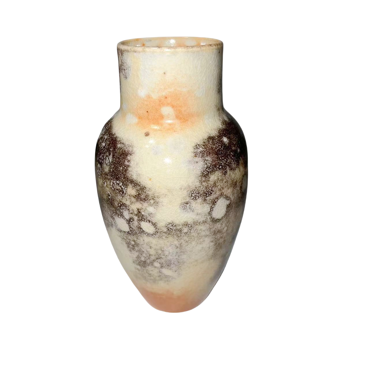 Orange brown klin transformed ink art abstract artist handmade ceramic porcelain vase (Aromatherapy Bottles & Jars) 15x8cm