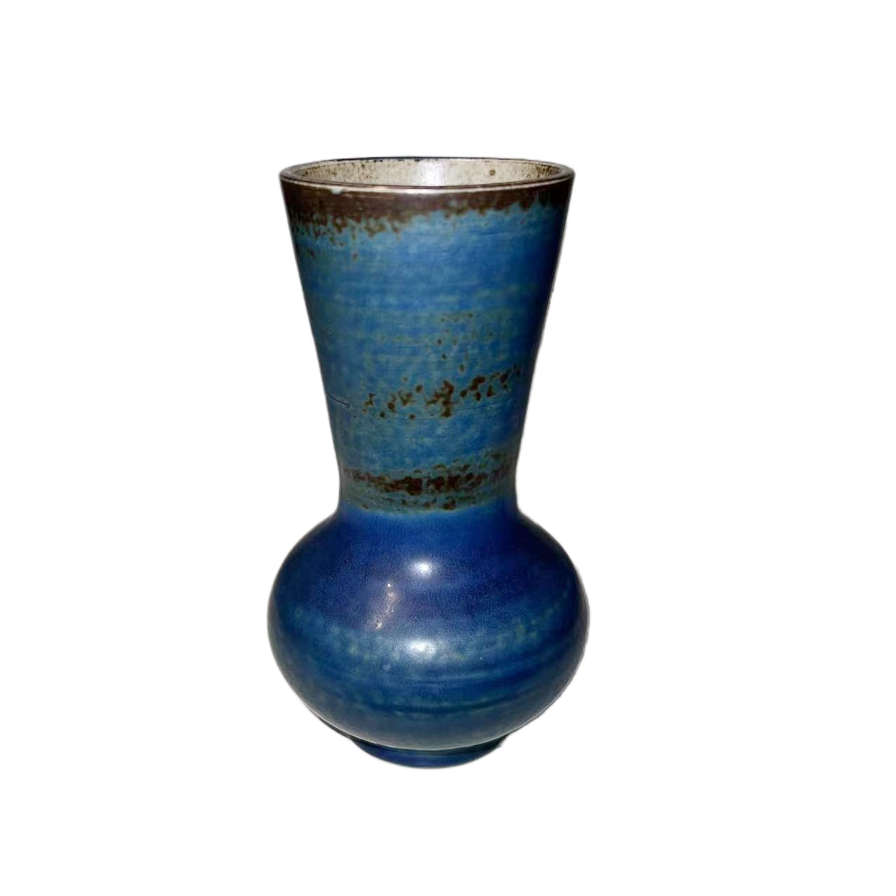 Blue klin transformed abstract artist handmade ceramic vase 14x8cm