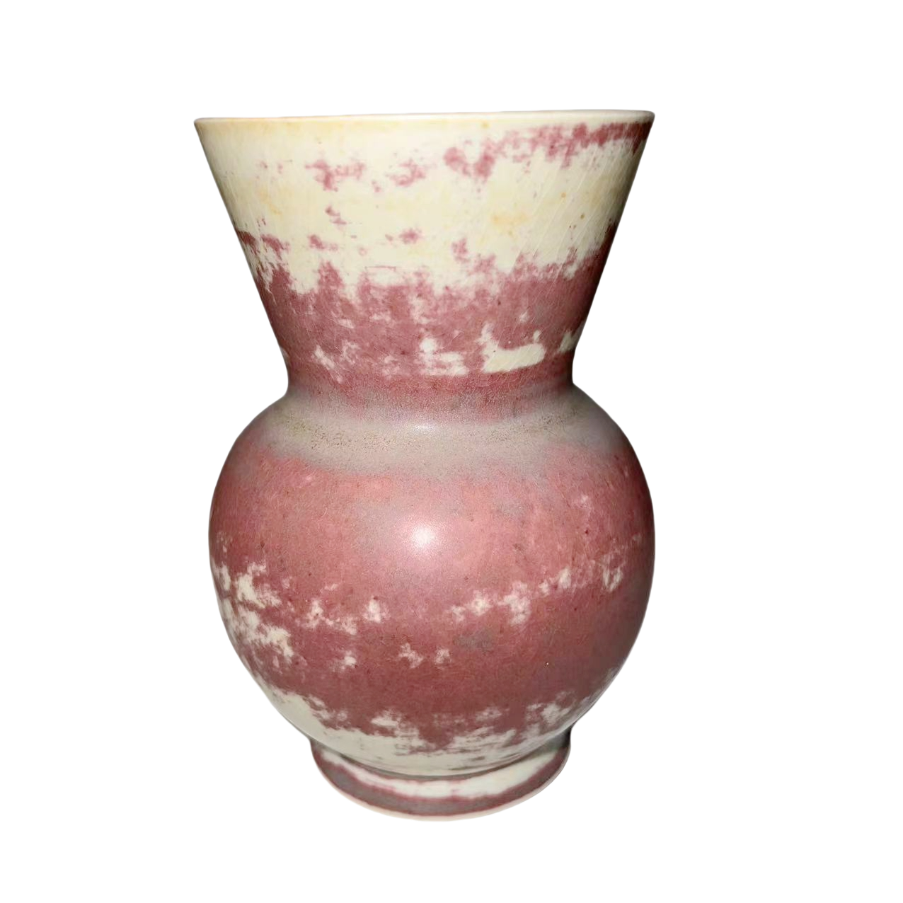 Pink cream white klin transformed ink art abstract artist handmade ceramic vase 13.5x8.5cm