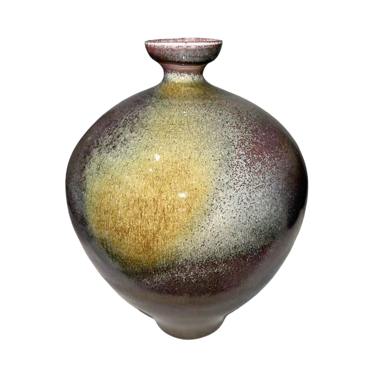 Yellow purple klin transformed craft handmade ceramic vase 20x14cm