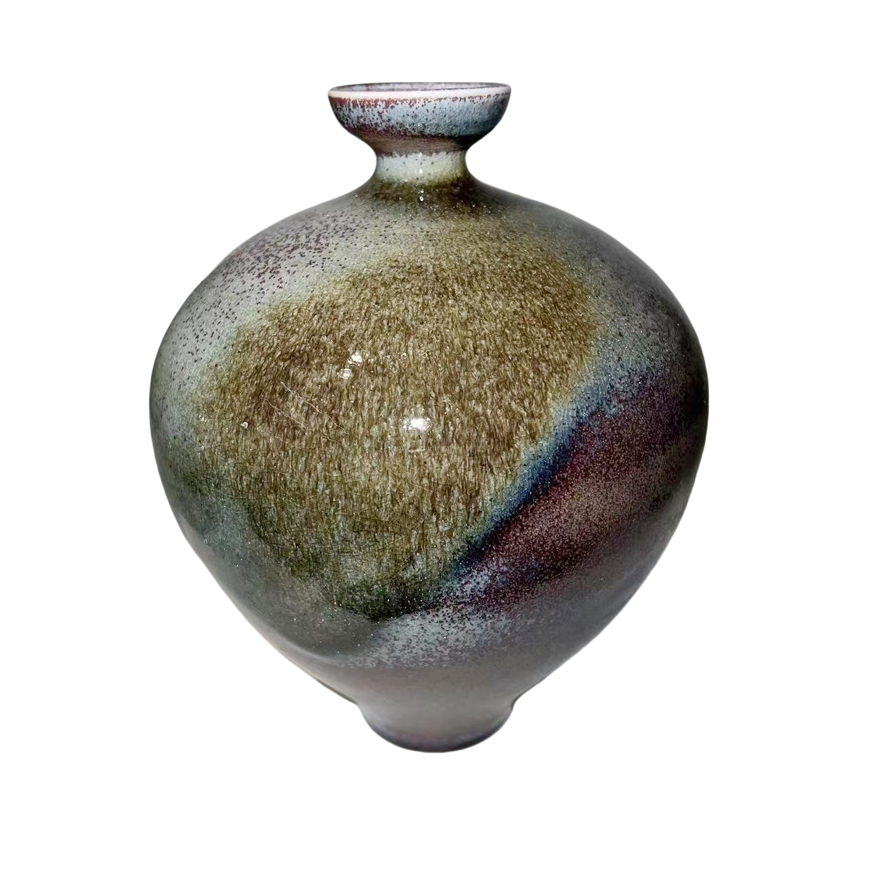 Gold purple grey klin transformed ink art abstract artist handmade ceramic vase 20x14cm