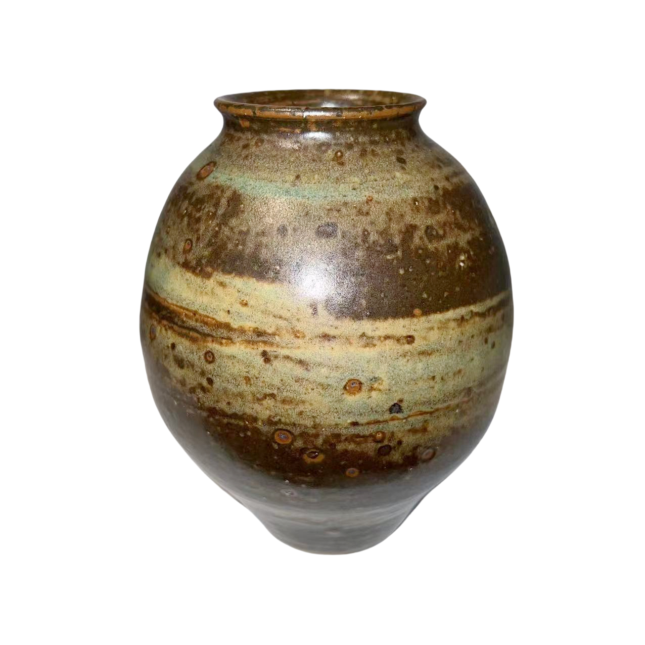 Yellow green brown klin transformed abstract artist handmade ceramic vase (Aromatherapy Bottles & Jars) 13.5x10cm