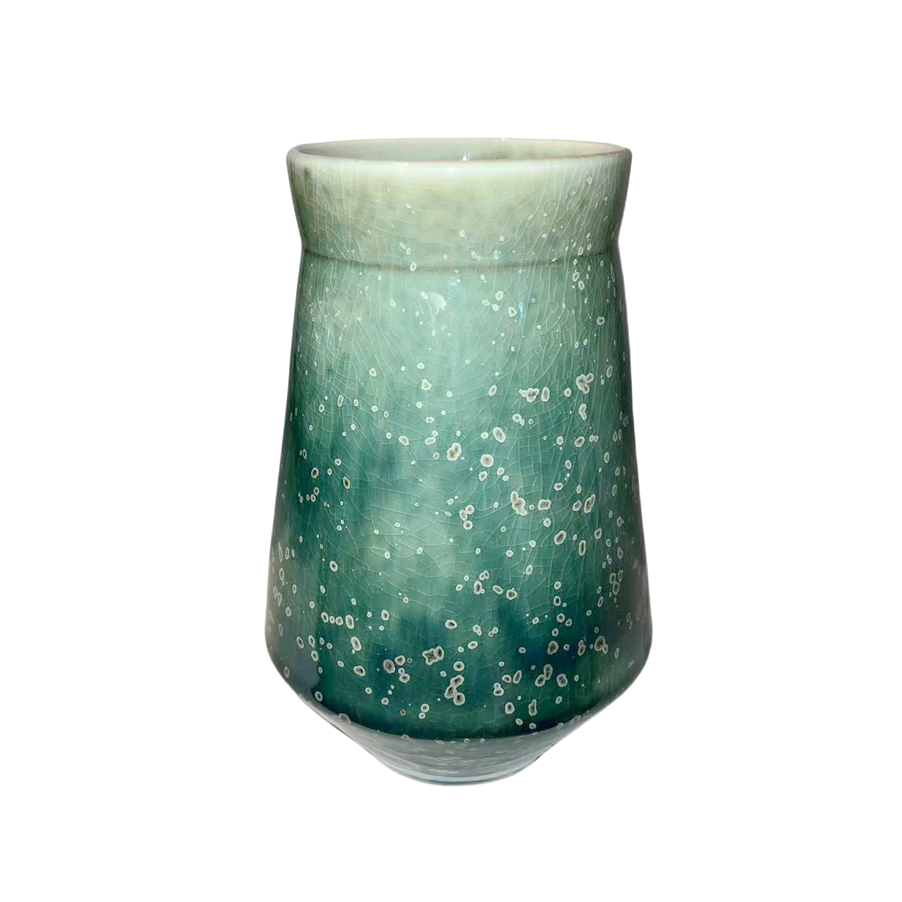 Green klin transformed ink art abstract artist handmade ceramic porcelain vase 18.5x12cm