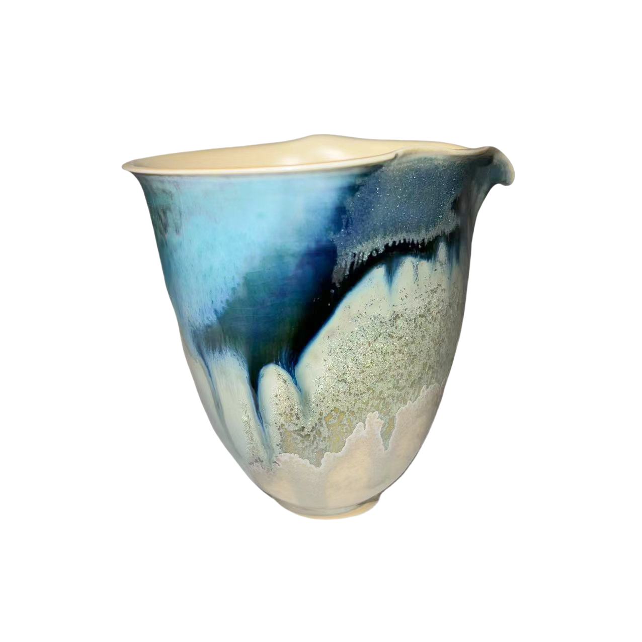 Blue green transformed abstract artist handmade ceramic tea up 9x9.5cm