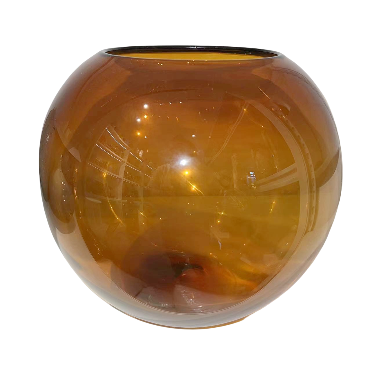 Golden color round hand blown handmade glass vase 27x29cm