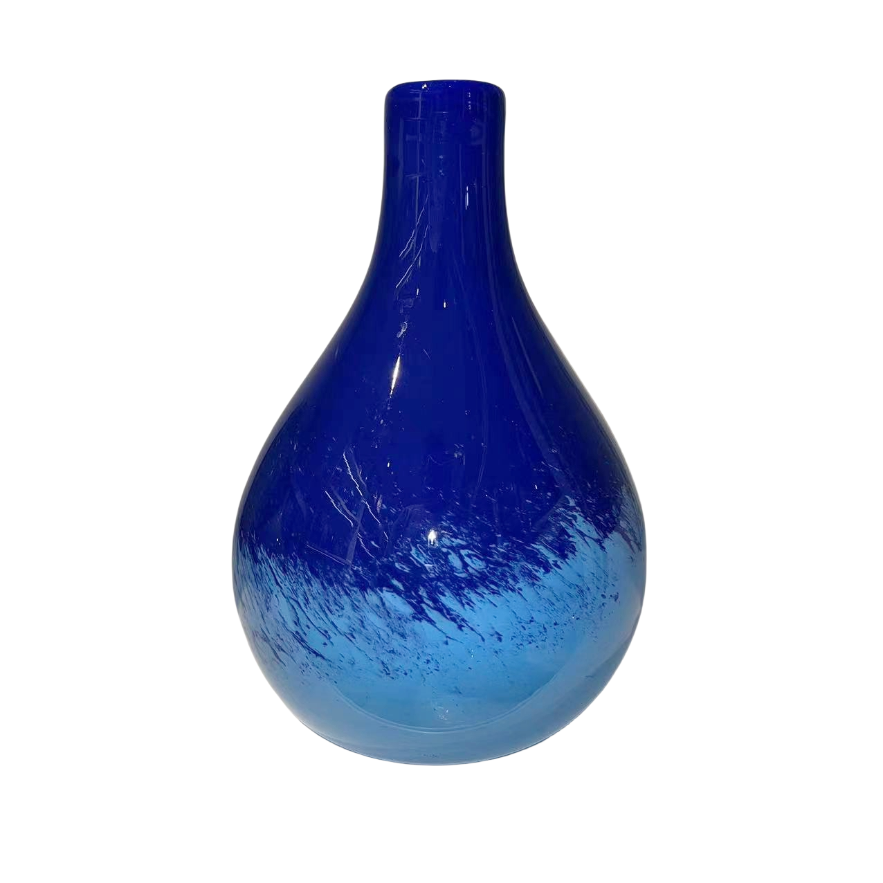 Blue gradient color handmade hand blown artist glass vase 25x16cm