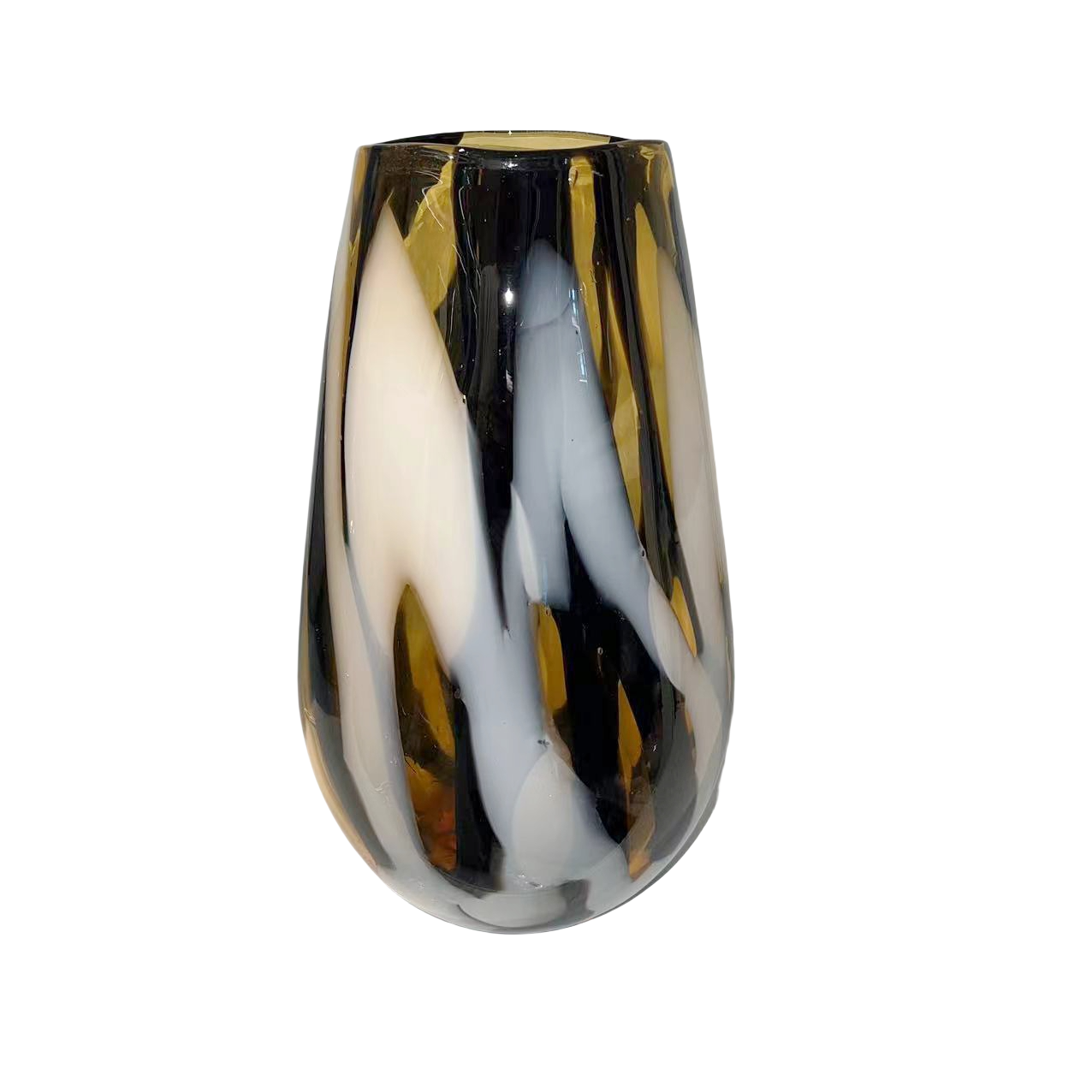 Brown white black gradient color handmade hand blown artist glass vase 29.5x12cm