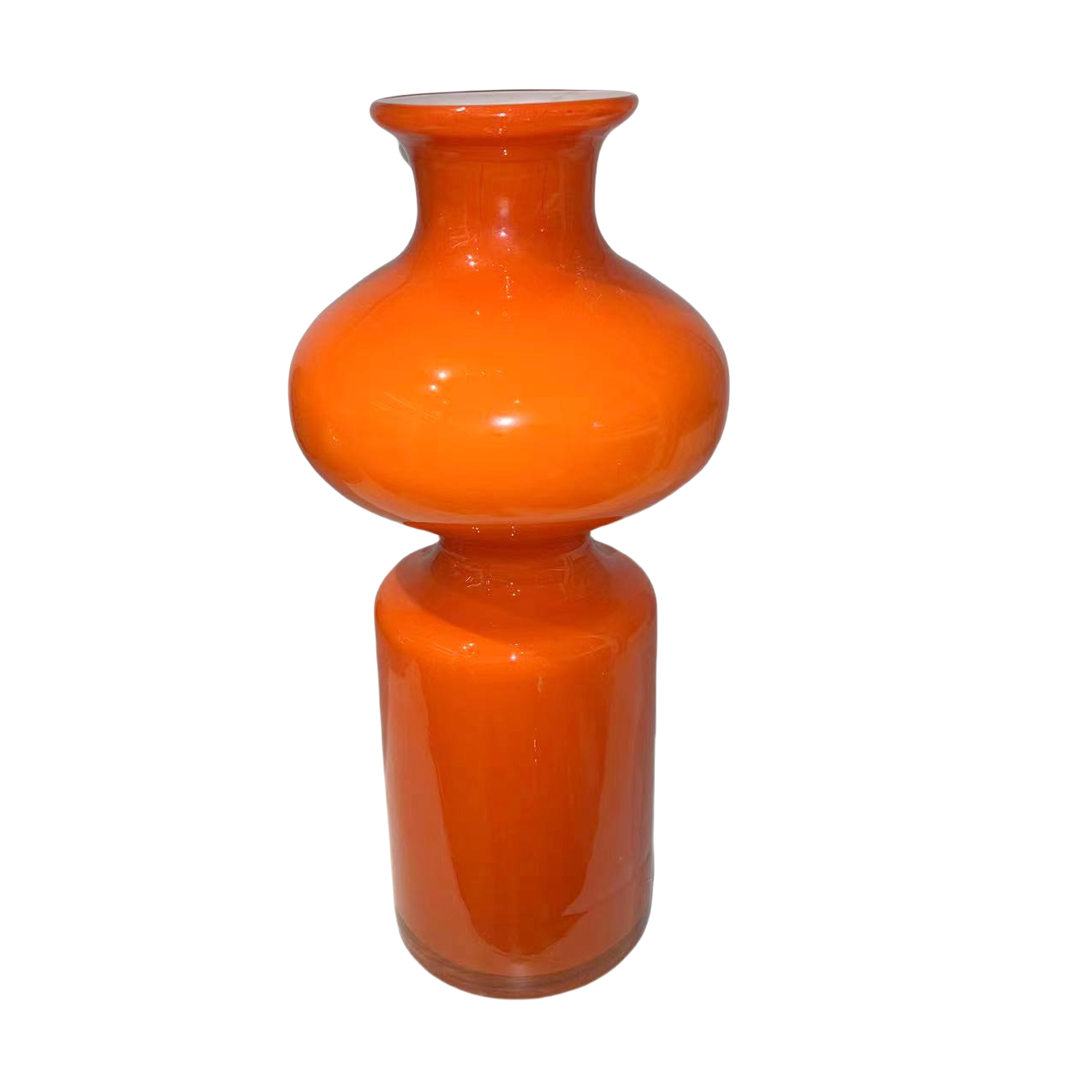 Orange red handmade hand blown glass vase 33x13cm