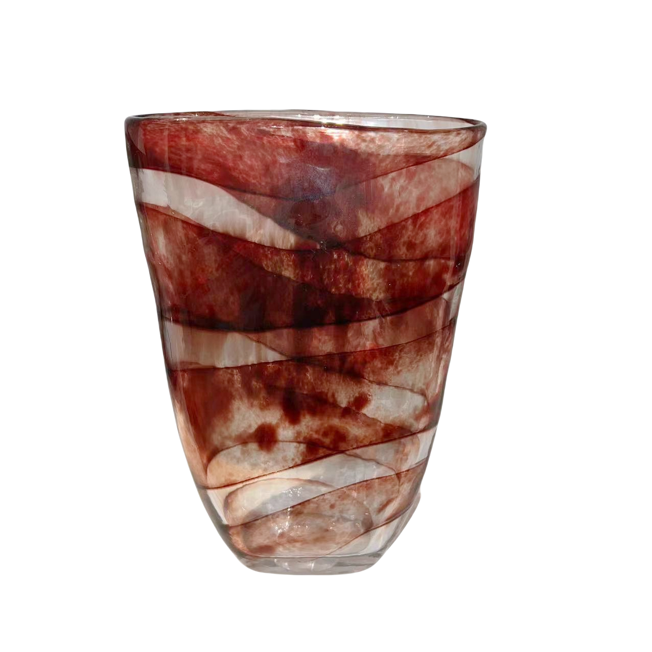 Red wave pattern handmade hand blown glass vase 28.5x20cm