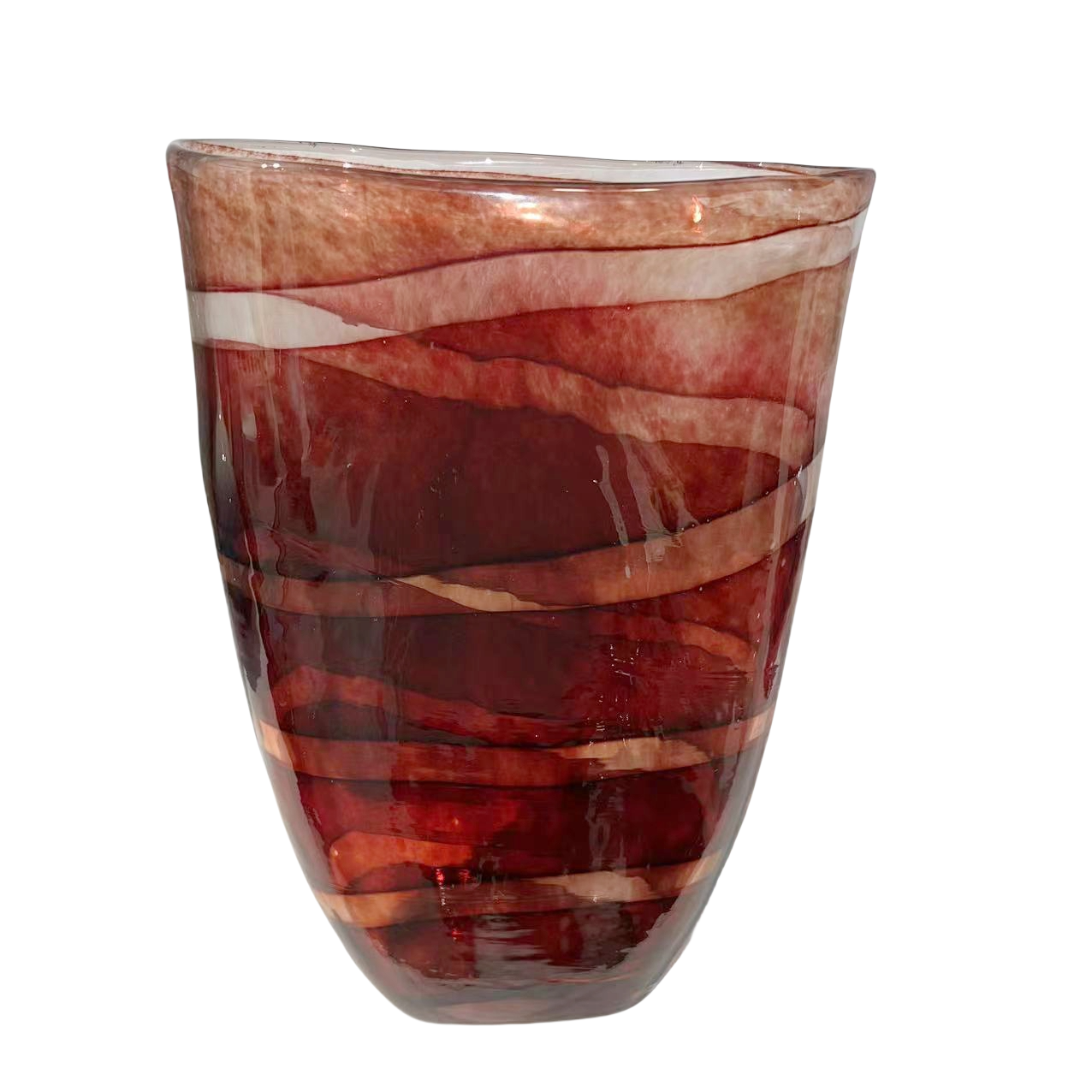 Red wave pattern handmade hand blown glass vase 28.5x20cm