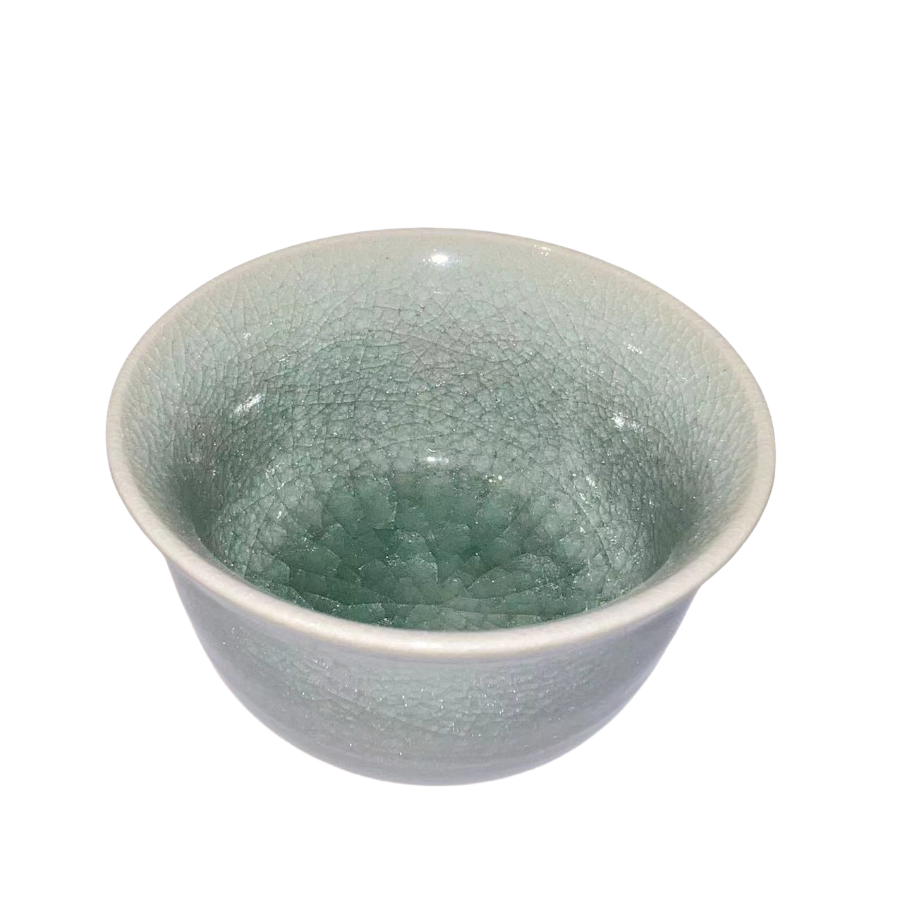 Green color Japanese klin transformed abstract artist round handmade ceramic tea cup 6x8.5cm
