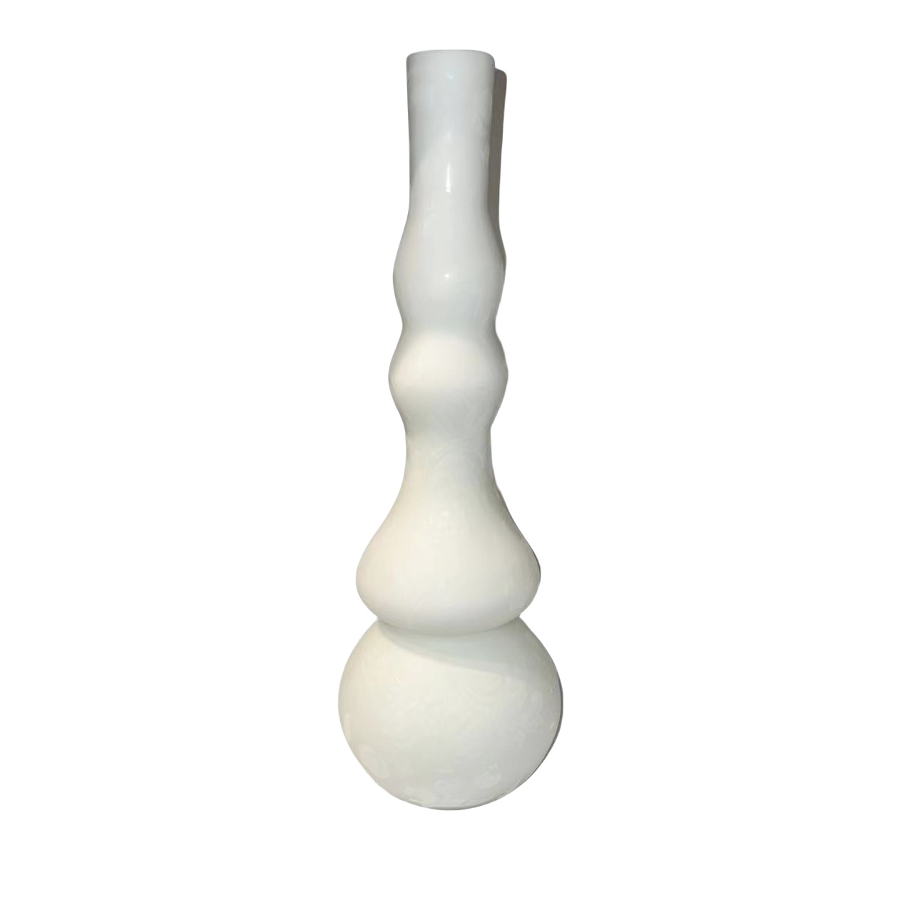 White carved handmade hand blown curved glass vase 45x14cm