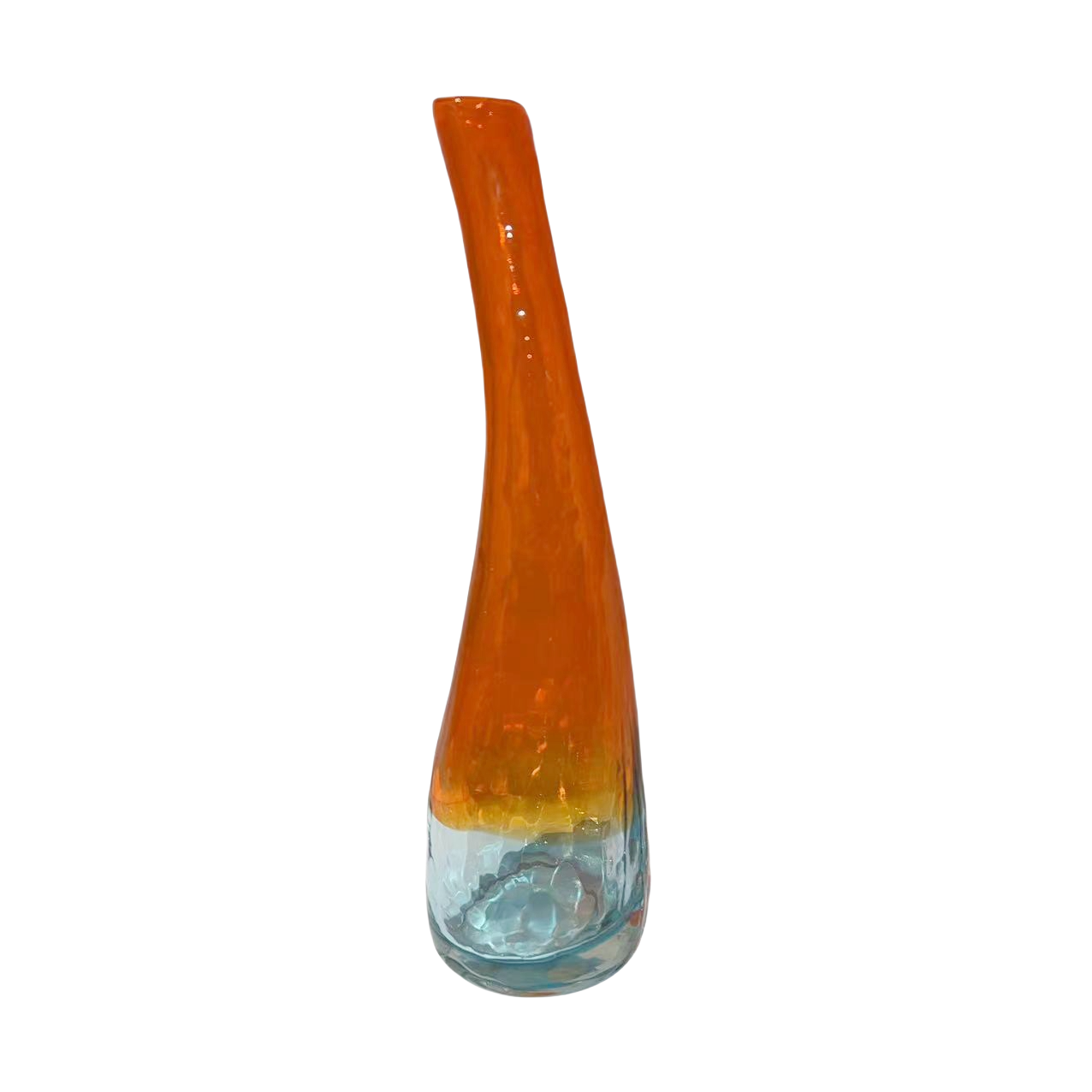 Orange blue handmade hand blown curved glass vase 30.5x7cm