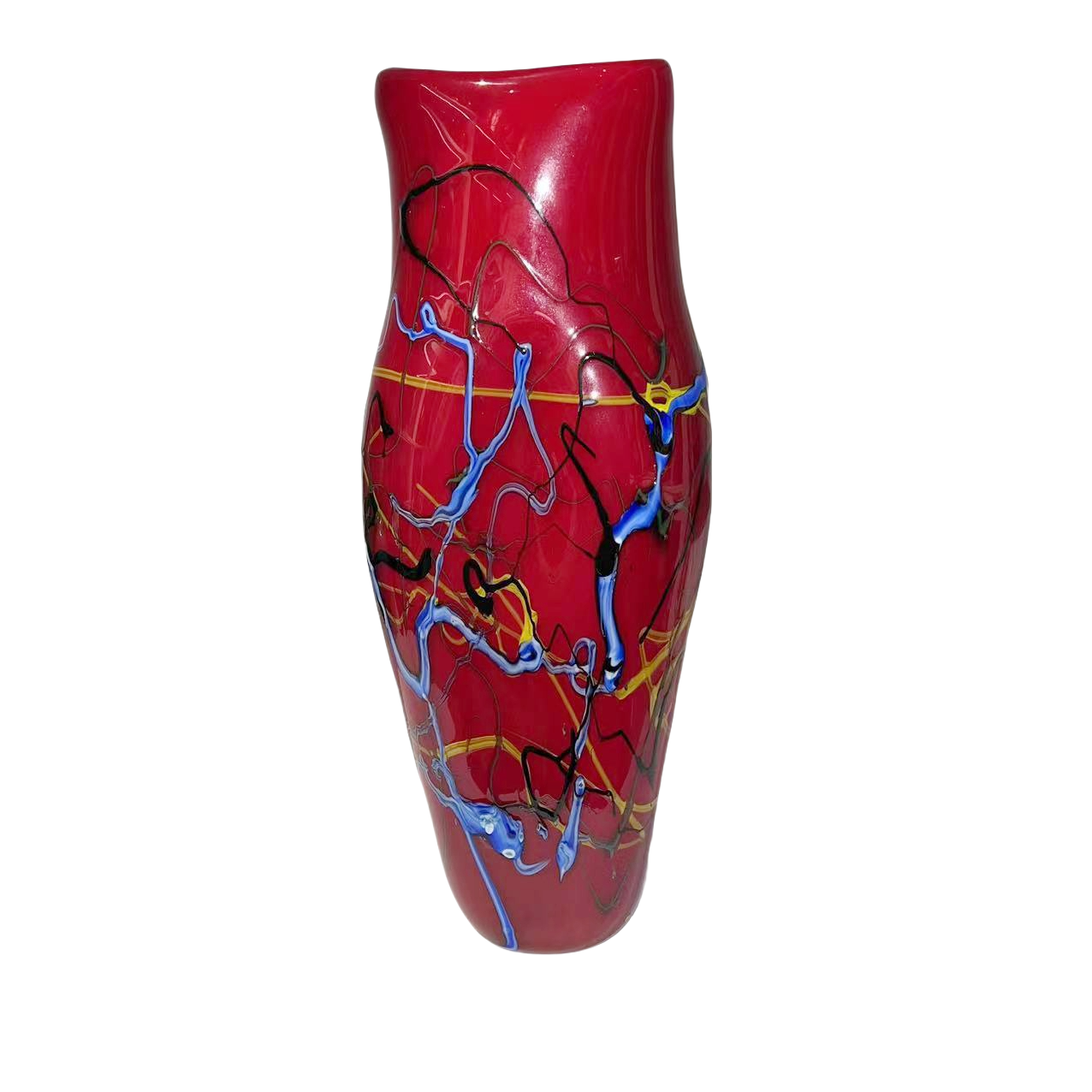 Red blue artist handmade hand blown abstract graffiti oil painting oval heavy colored glaze glass vase 43.9x16cm