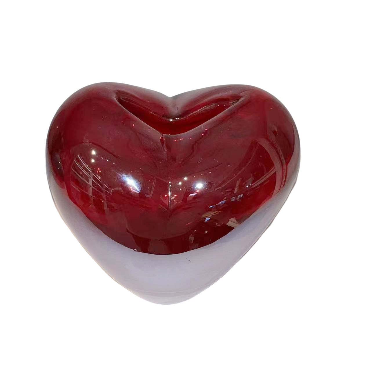 Red heart shape handmade hand blown colored glaze glass vase 16x15cm