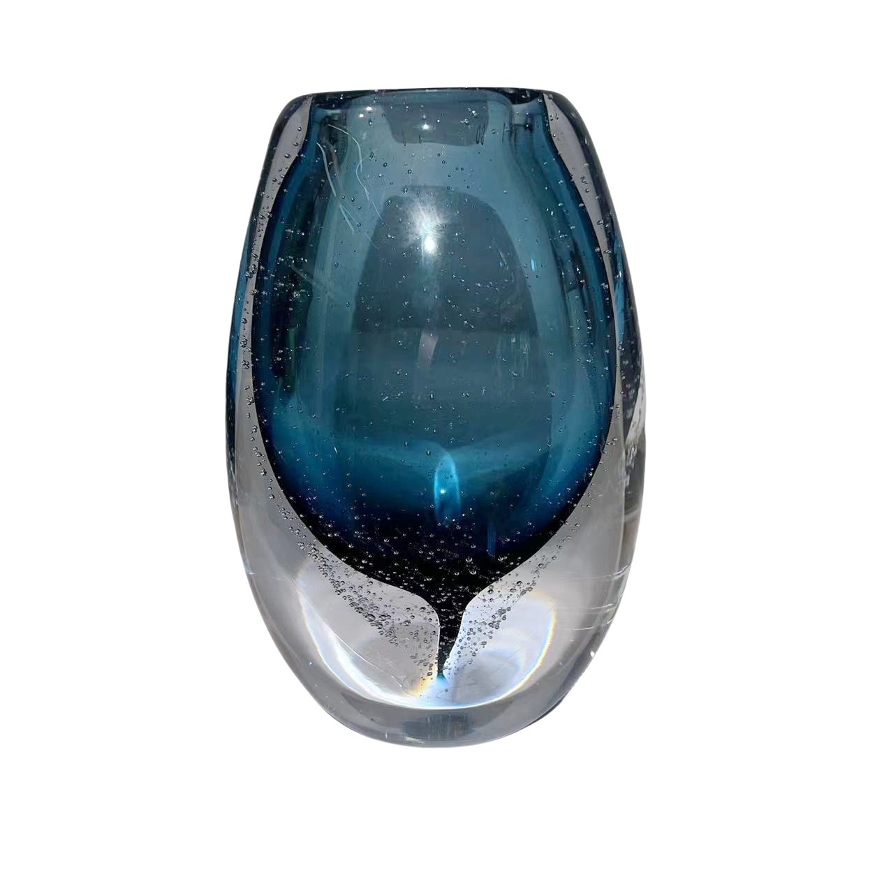 Blue bubble art heavy colored handmade hand blown glaze glass vase 17x11.5cm