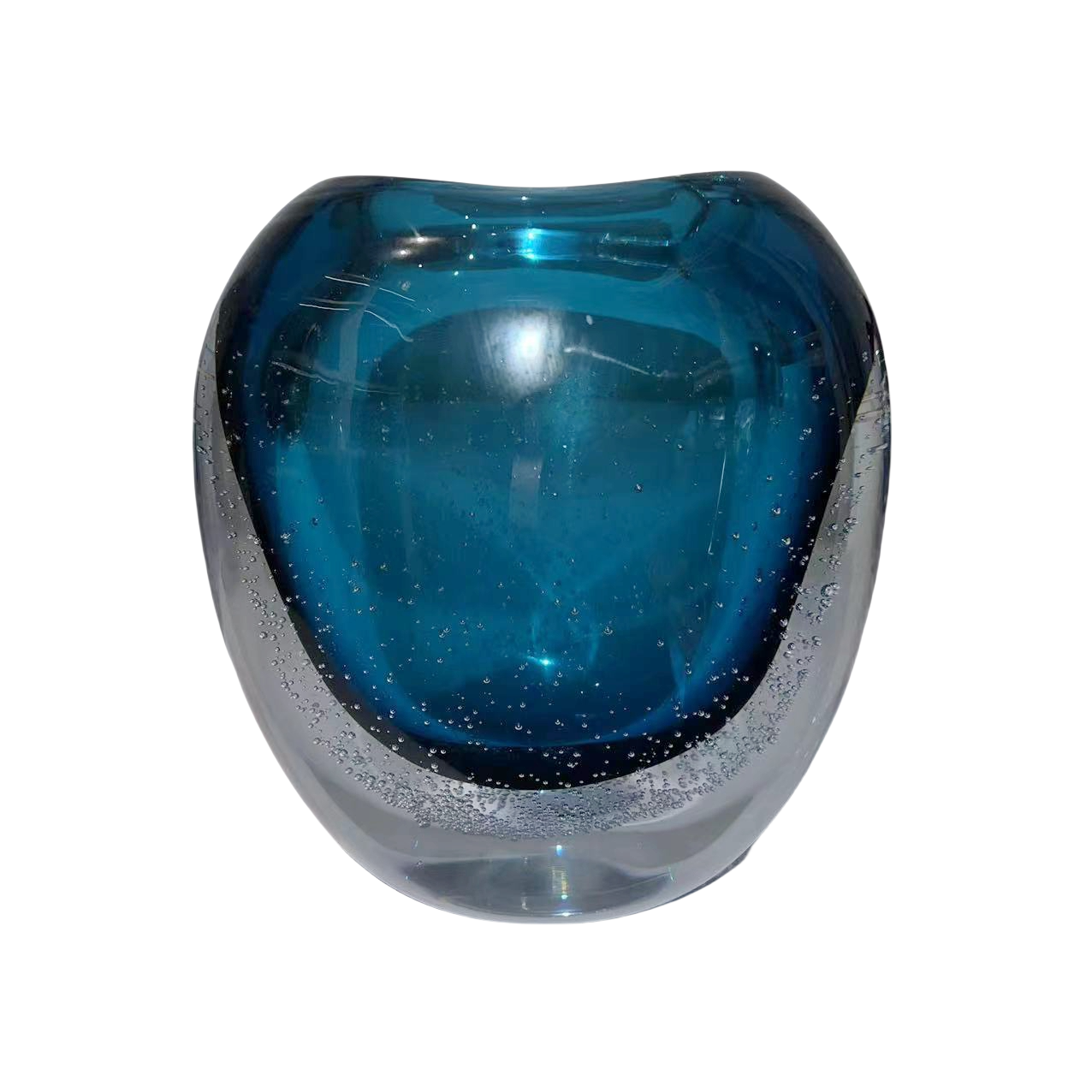 Blue bubble art heavy colored handmade hand blown glaze glass vase 16x15.5cm