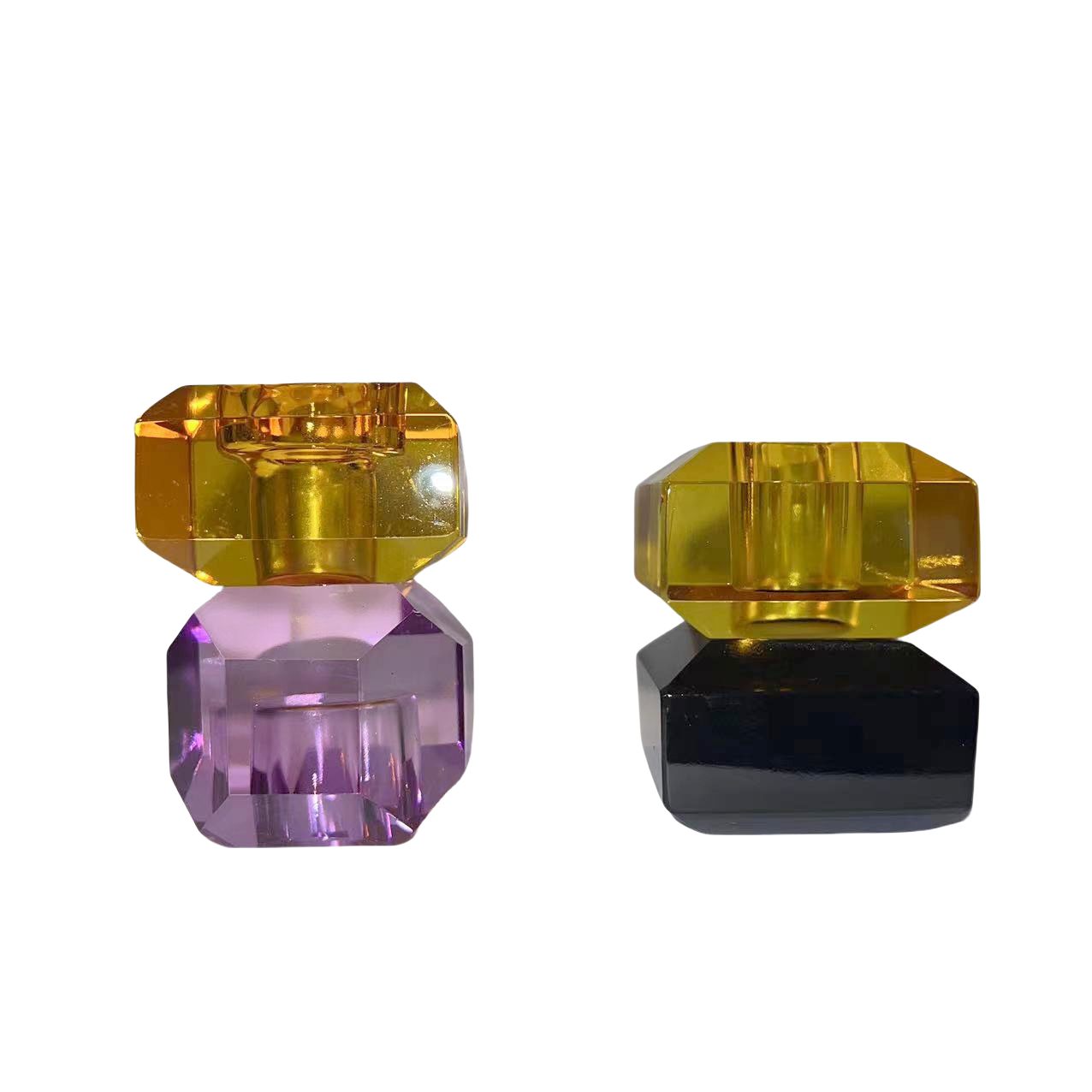 Golden color purple black crystal candle stand 2 pcs 8x5cm + 6.5x5cm
