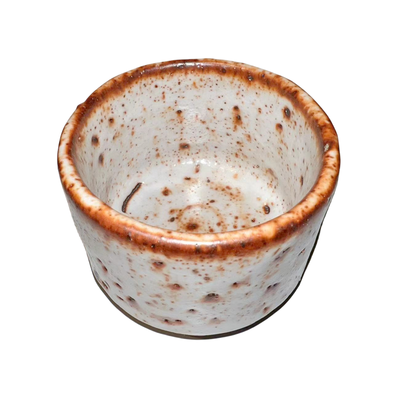 White Shino ware 志野焼, Shino-yaki klin transformed abstract artist round handmade ceramic tea cup 6.5x7.5cm