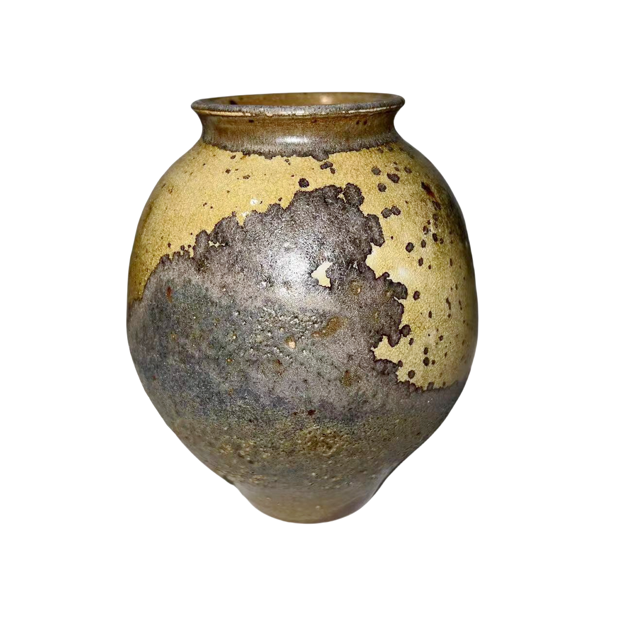 Yellow brown klin transformed abstract artist handmade ceramic vase (Aromatherapy Bottles & Jars) 14x11.5cm