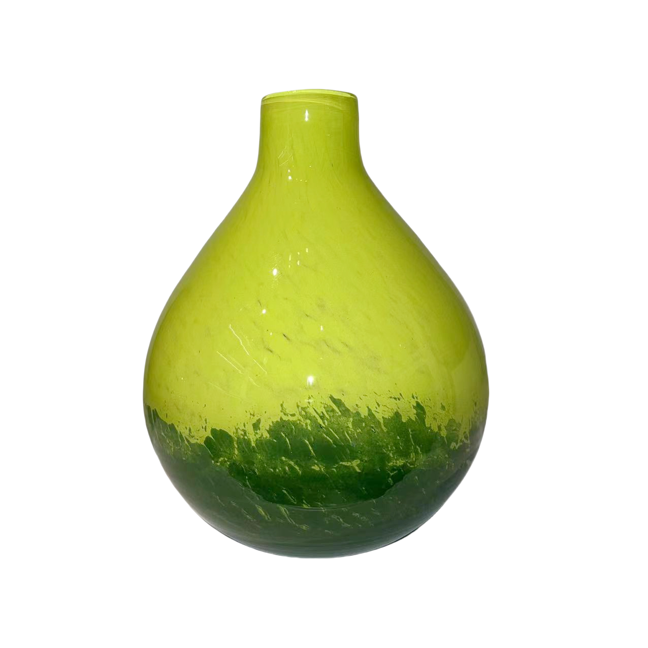 Green gradient color handmade hand blown artist glass vase 20.5x15cm