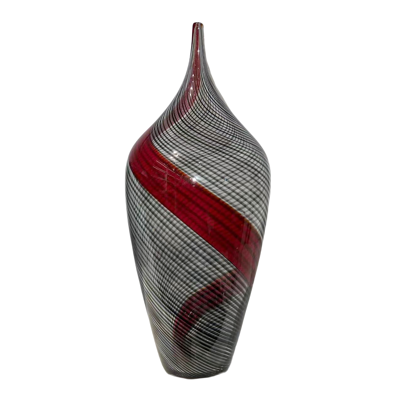 Red black abstract line handmade hand blown Artist colored glass sculpture 39.5x14.5cm