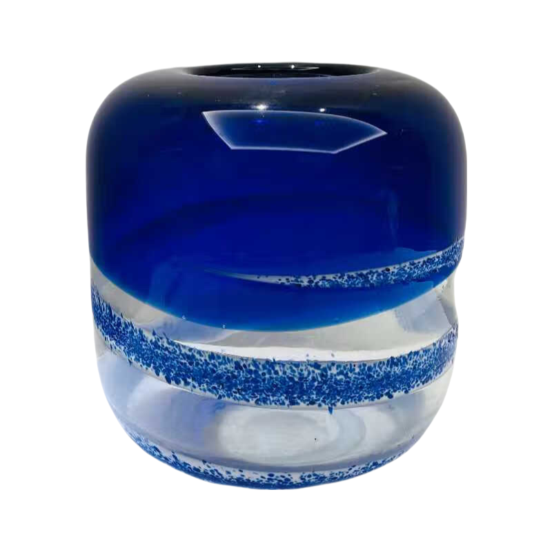 Yves Klein blue handmade hand blown abstract transparent closed glass vase 19.5x17cm