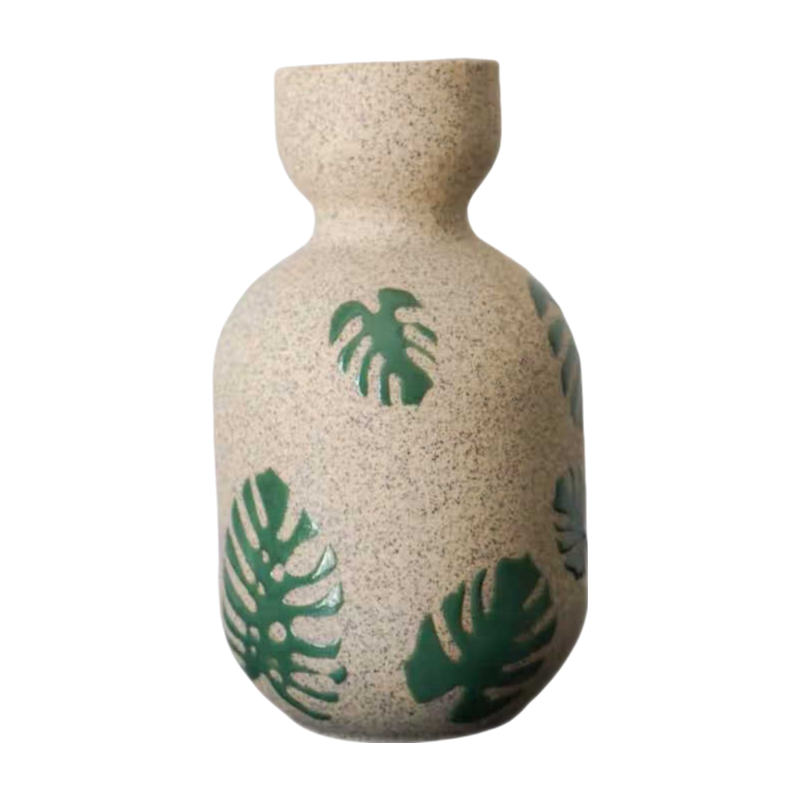 Green beige Tropical Forest Ecological Imitation Stone handmade Ceramic Aromatherapy Vase 21x11cm