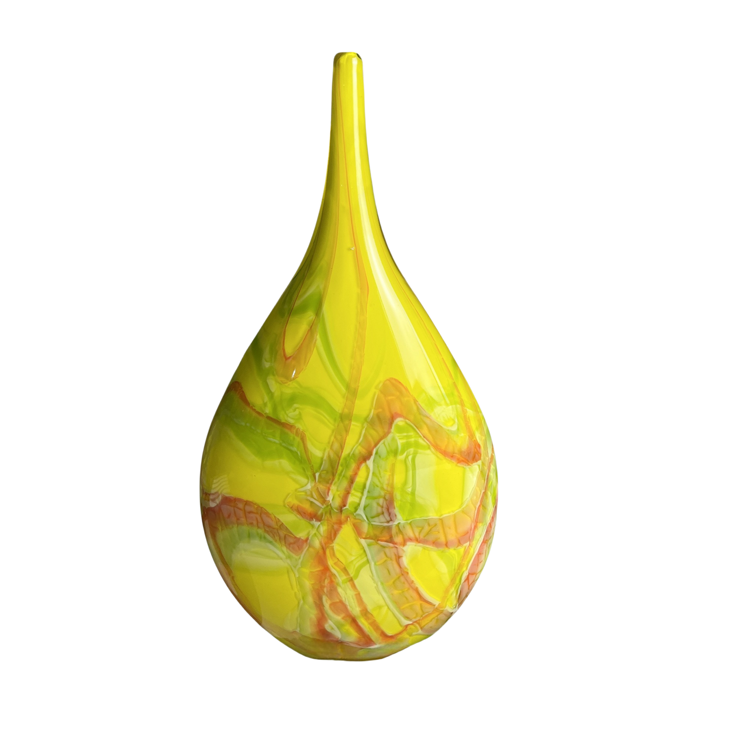 Yellow handmade hand blown water drop flat round colored glaze glass vase 57cm