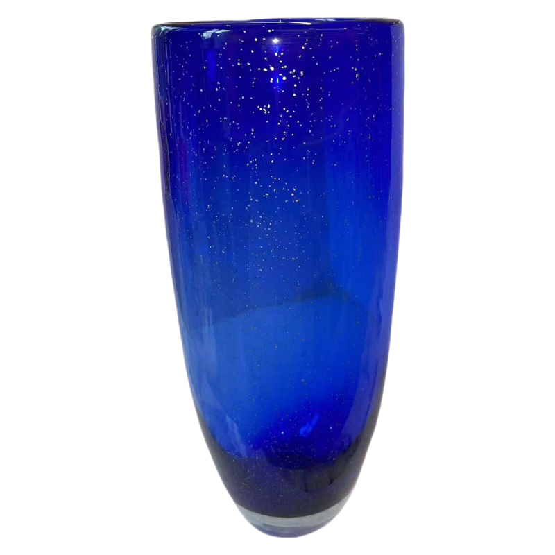Yves Klein blue handmade hand blown Sprinkle Gold open mouth glass vase 33.5x15.5cm
