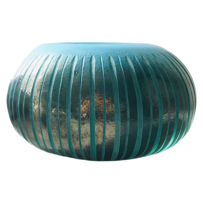 Green carved handmade hand blown electroplated emerald oval vase 12x21cm