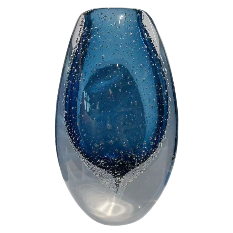 Blue bubble art heavy colored handmade hand blown glaze glass vase 21.5x13cm