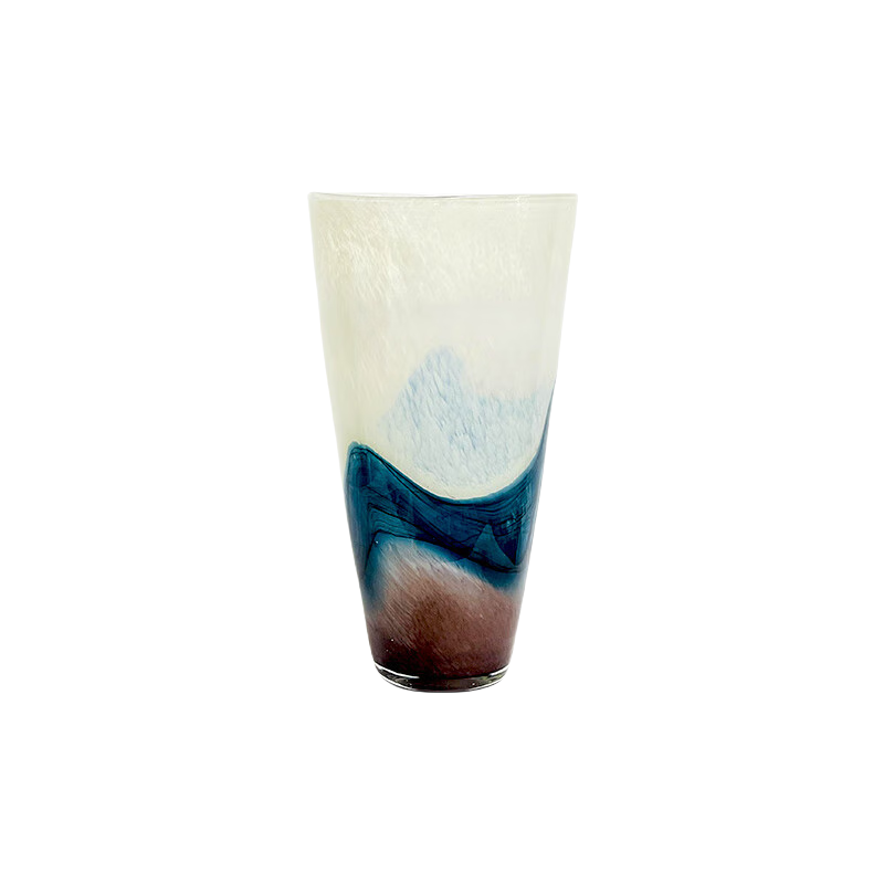 Green brown cream white handmade hand blown oval glass vase 31x17cm