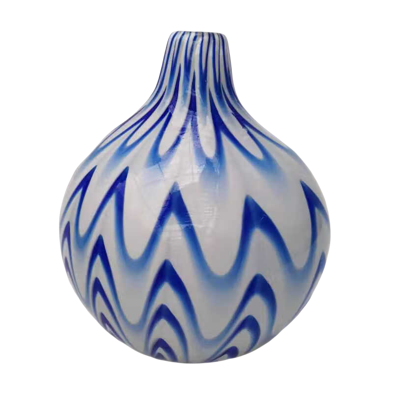 Blue white handmade hand blown pop art round heavy colored glaze glass vase 23x14cm