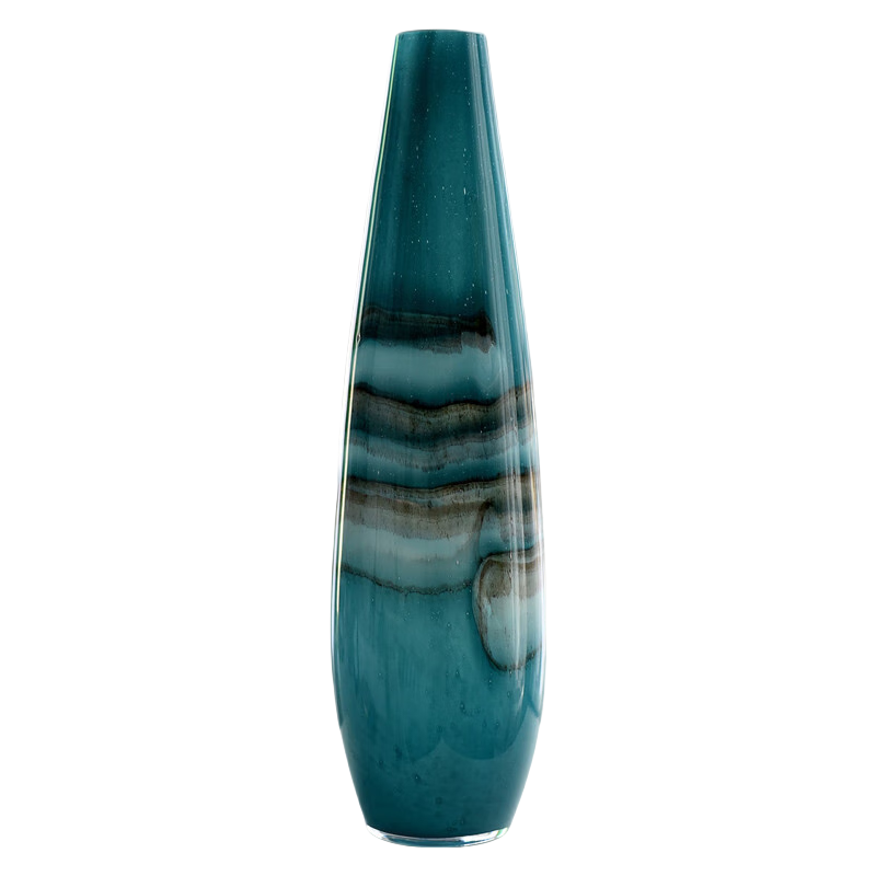 Green Elegant Gradient Tall Slim handmade hand blown Glass Vase 36x10cm