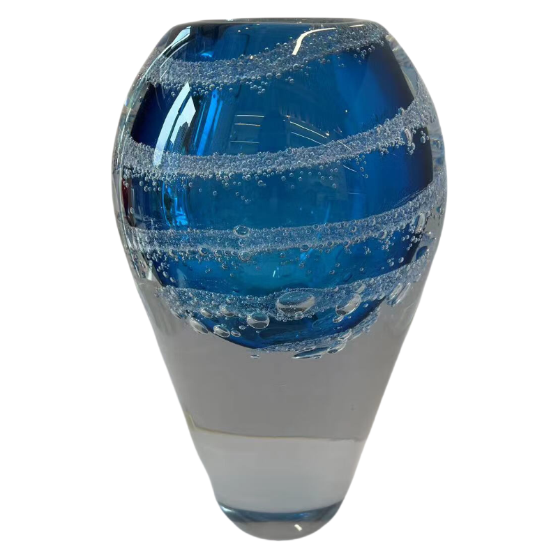 Blue bubble detail art heavy colored handmade hand blown glaze glass vase 28x15.5cm