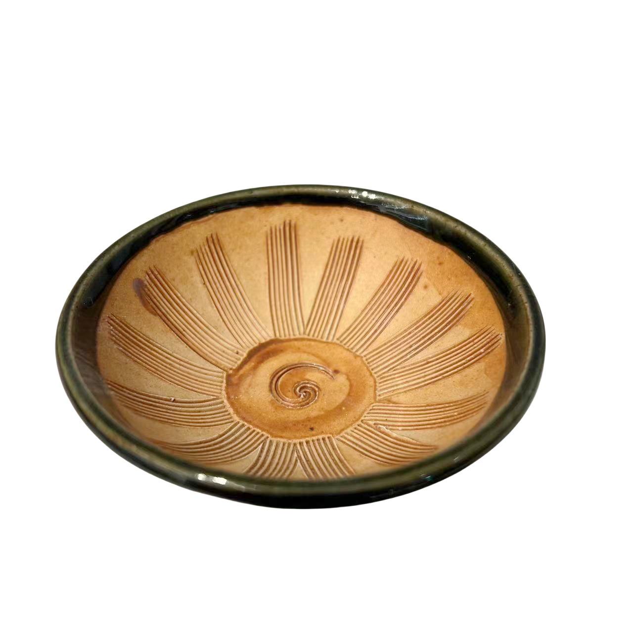 Brown color Japanese hand craved abstract artist handmade ceramic sauce plate