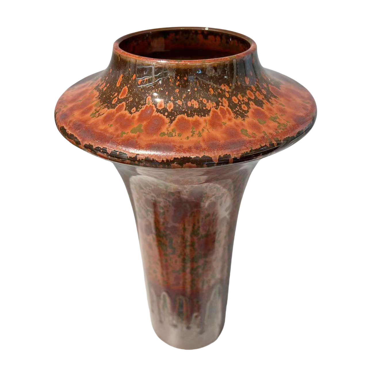 Red brown klin transformed artist handmade ceramic porcelain vase 28x19cm