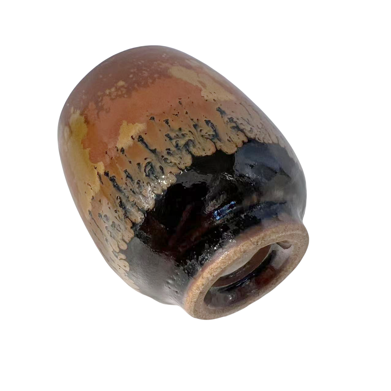 Brown yellow color Japanese made klin transformed artist abstract artist handmade porcelain tea cup